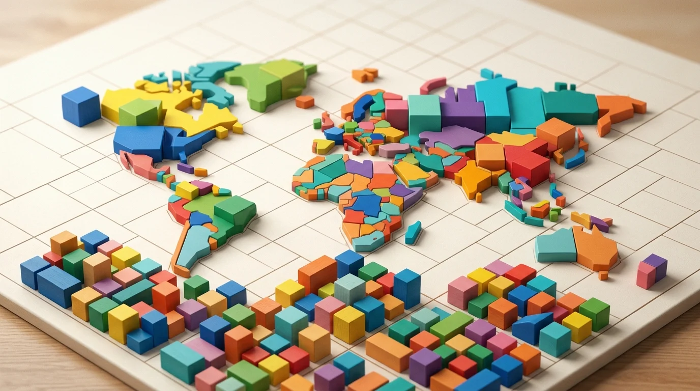 Abstract geometric blocks representing different forms of electoral representation.