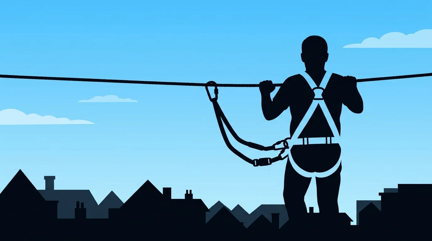 A conceptual graphic of zip wire equipment above a town skyline.