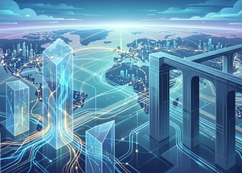 Conceptual digital landscape illustrating the intersection of governance and technology.