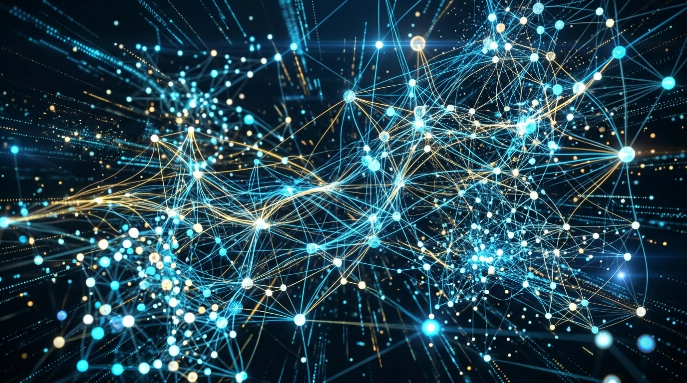 A complex network of light and data nodes representing a digital swarm.