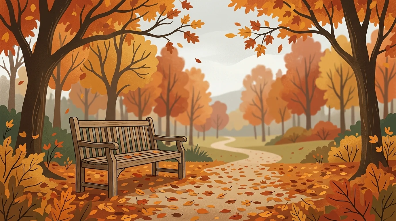 Conceptual illustration of an autumn park with fallen leaves.