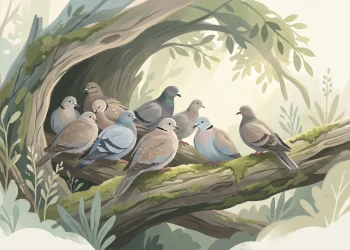 A conceptual illustration of birds resting in a sanctuary environment.