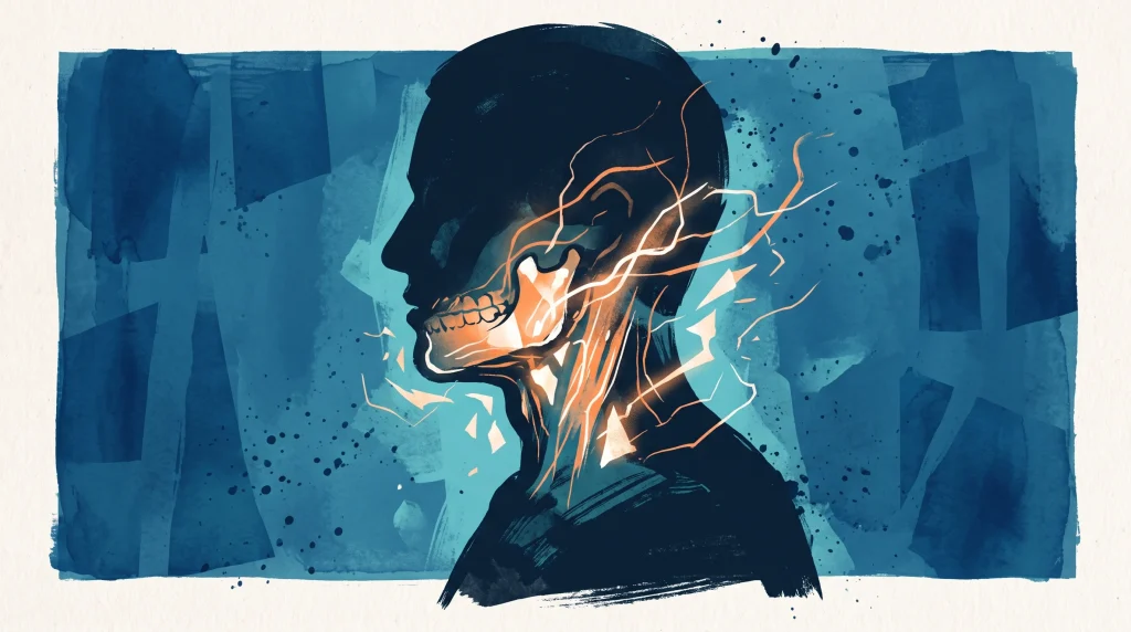 A conceptual illustration representing jaw tension and teeth grinding.
