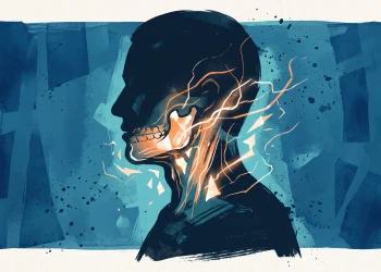 A conceptual illustration representing jaw tension and teeth grinding.