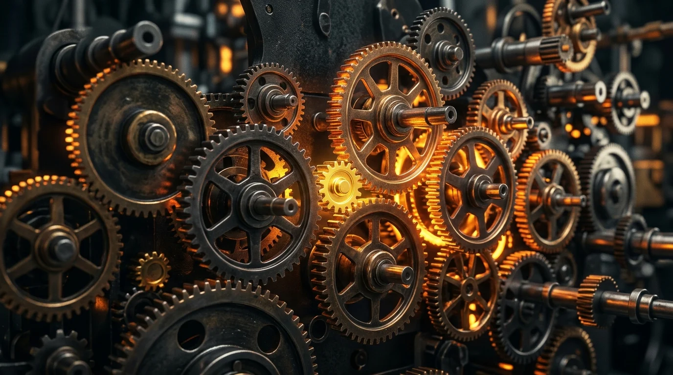 Conceptual image of gears representing business mechanics and attitude