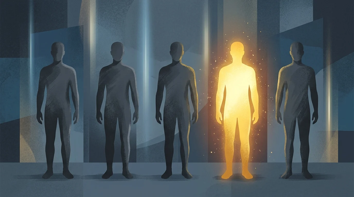 Abstract silhouettes with one person highlighted to represent a successful job candidate.