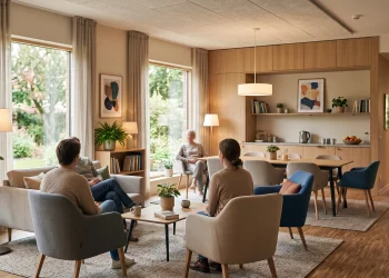 A modern and well-maintained communal area in a residential care home.