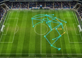 Abstract tactical lines on a football pitch representing experimental player positioning.