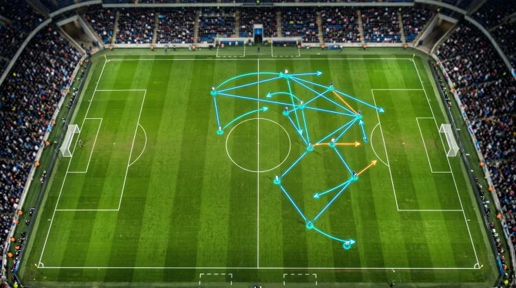Abstract tactical lines on a football pitch representing experimental player positioning.