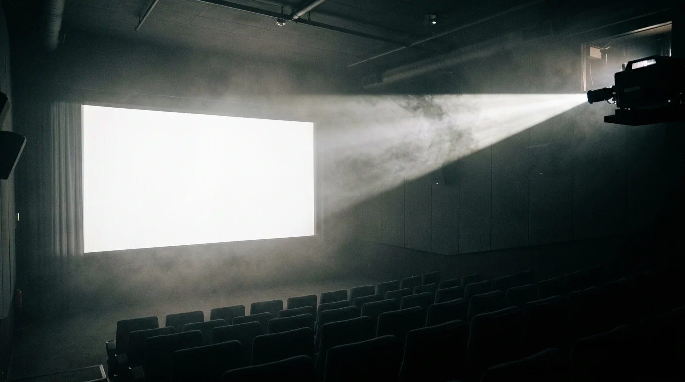 A cinema projector beam in a dark theatre