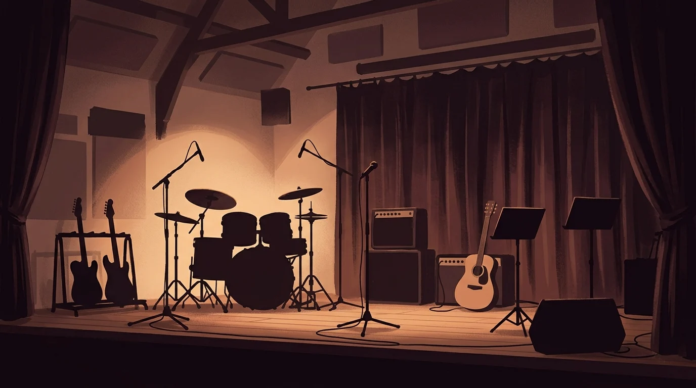 Conceptual illustration of a community music venue stage.