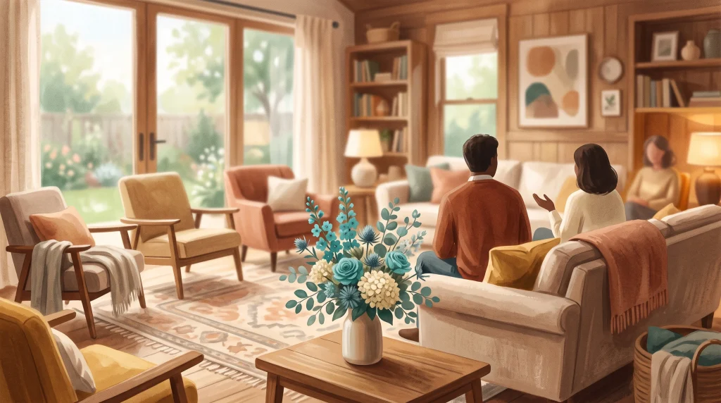 Conceptual illustration of a supportive community space.