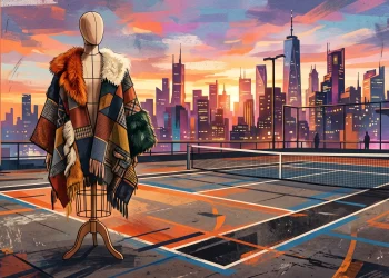 Conceptual illustration of an avant-garde tennis outfit.