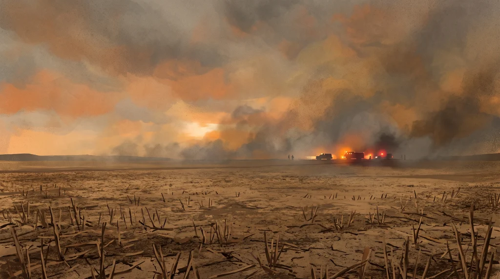 A conceptual illustration of a field under a smoky sky.