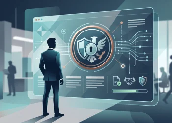 A conceptual illustration of digital identity verification and corporate compliance.