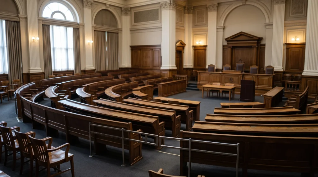 A generic view of a formal council meeting chamber.
