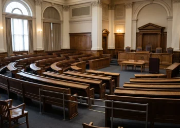 A generic view of a formal council meeting chamber.