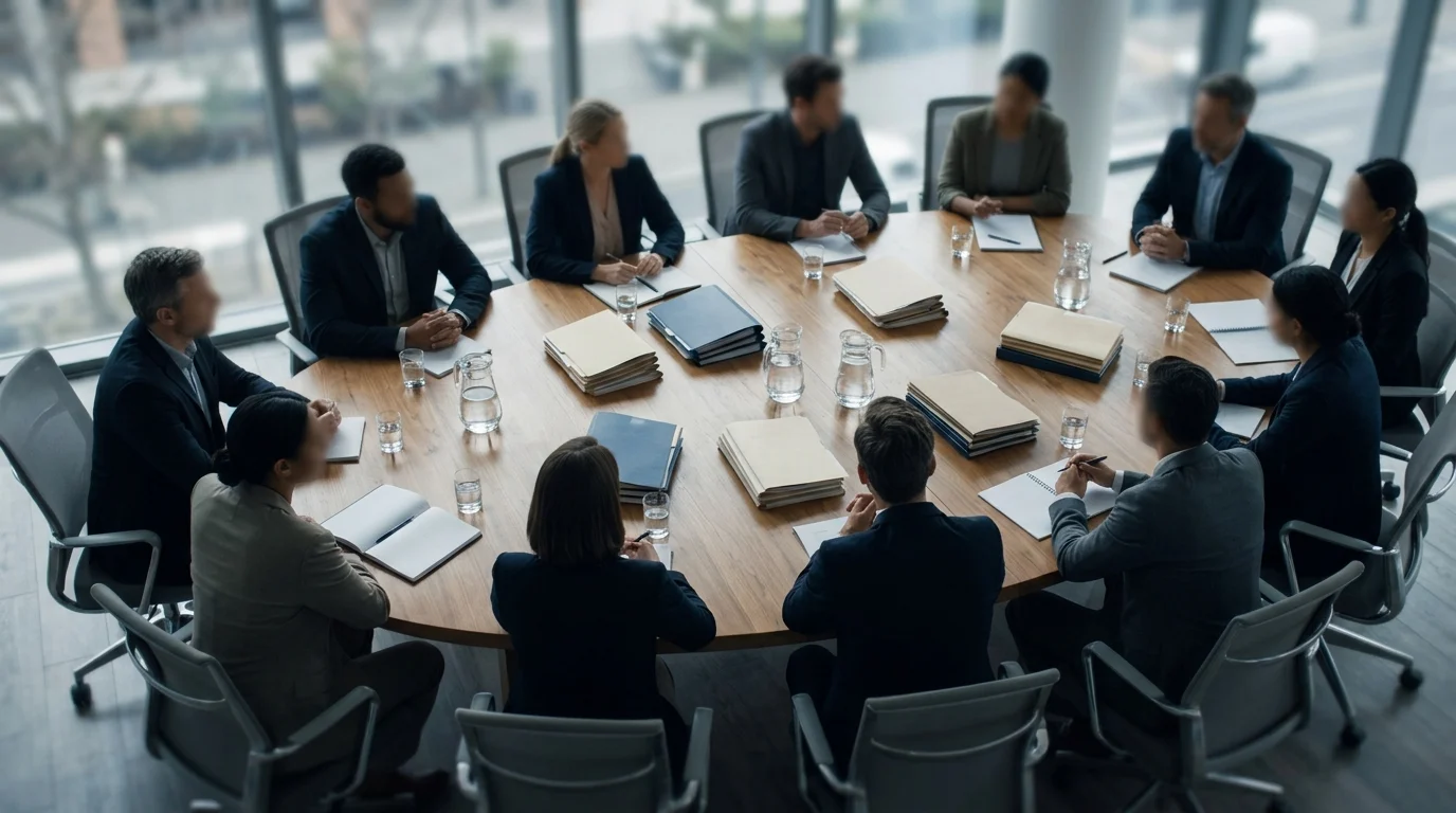A conceptual view of a council committee meeting room.