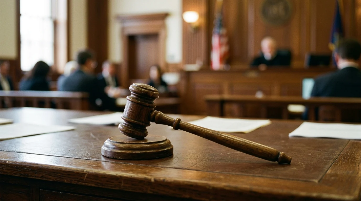 A courtroom gavel representing the sentencing of a fraudster.