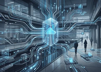 A conceptual digital data network representing modern technology.