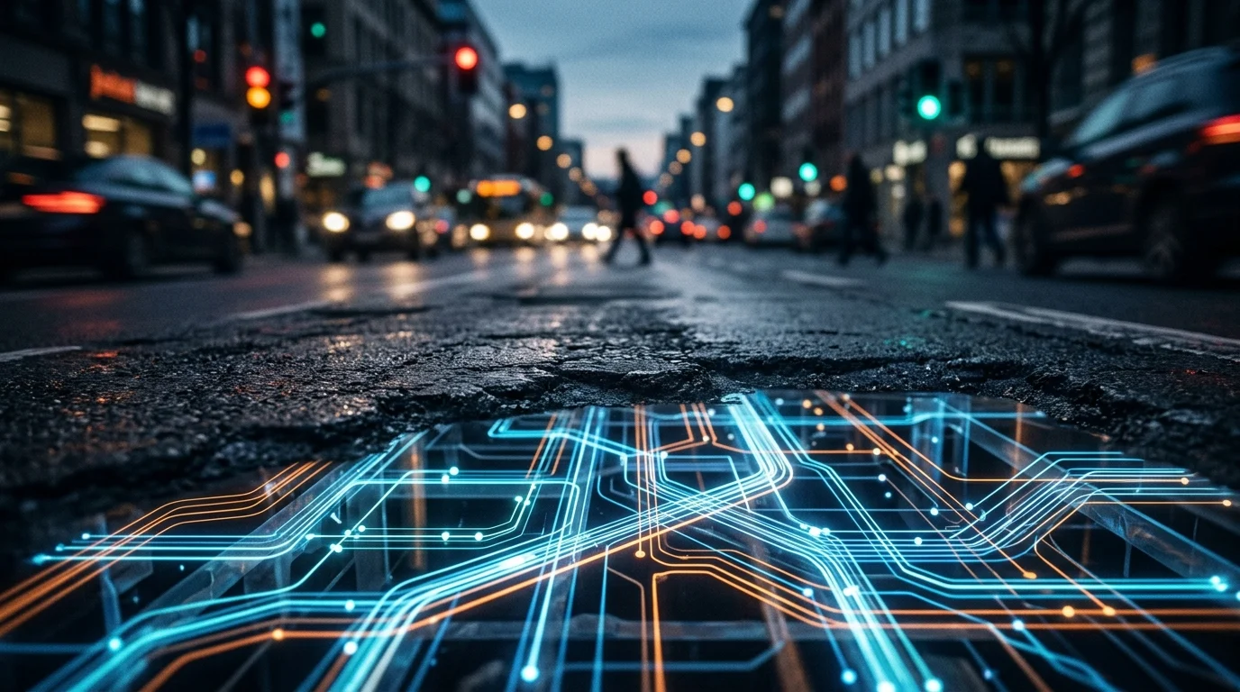 Abstract representation of underground digital infrastructure.