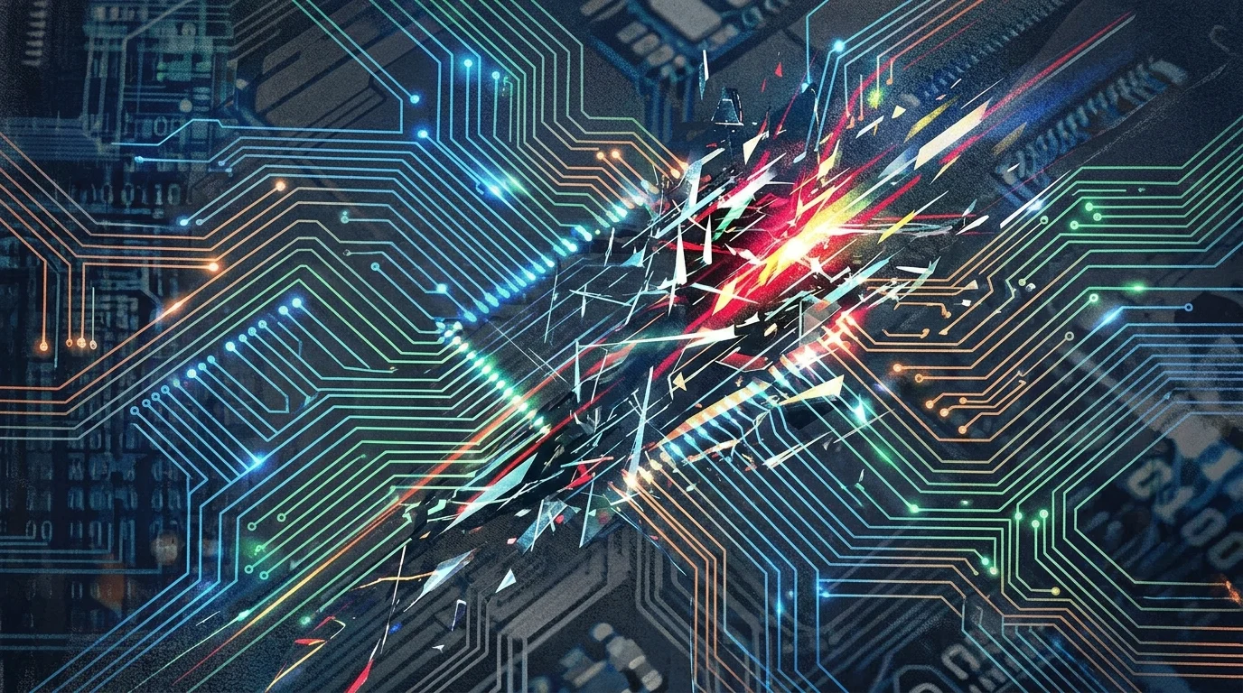 Conceptual illustration of a digital software glitch.