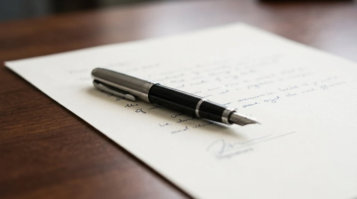 A conceptual image of a diplomatic document and pen.