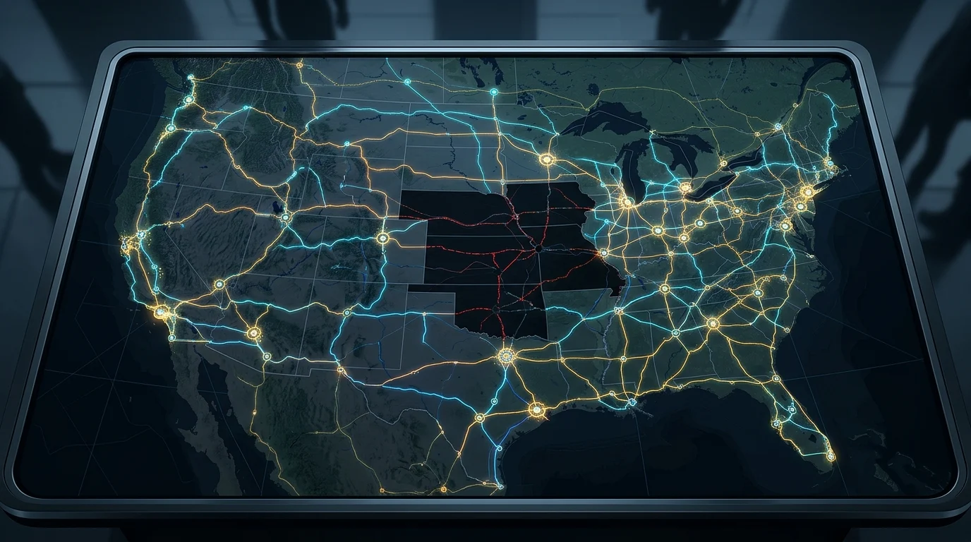 Conceptual map showing interrupted supply chain routes in the energy sector.