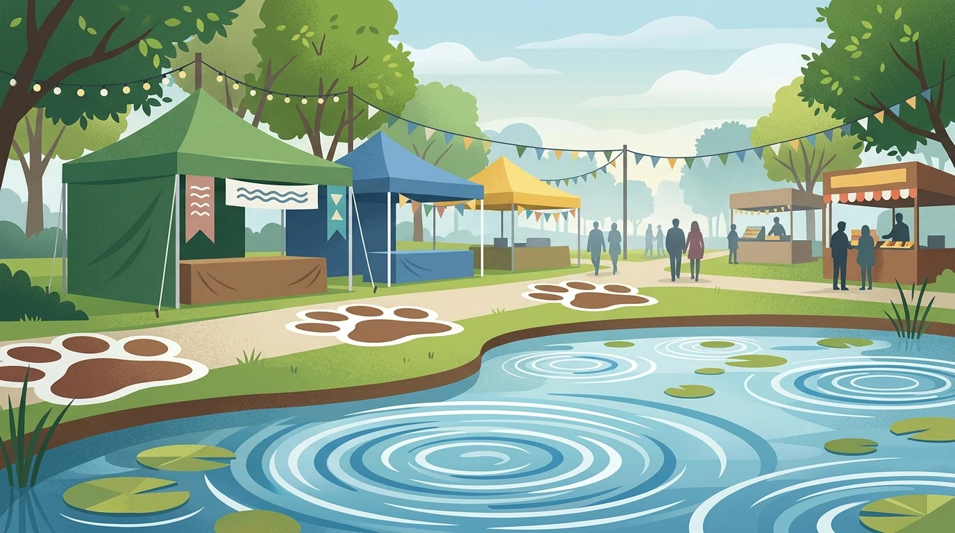 Conceptual graphic of a dog-friendly outdoor event.