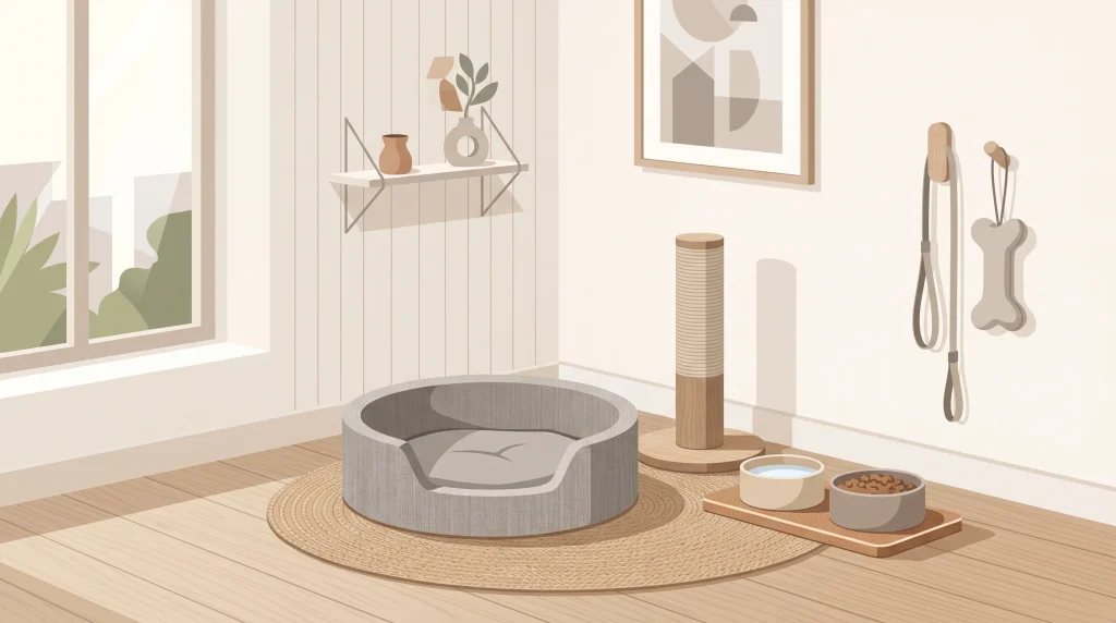 A conceptual illustration of a clean domestic pet area