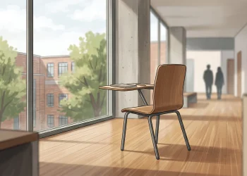 A conceptual image of an empty seat in an educational setting.