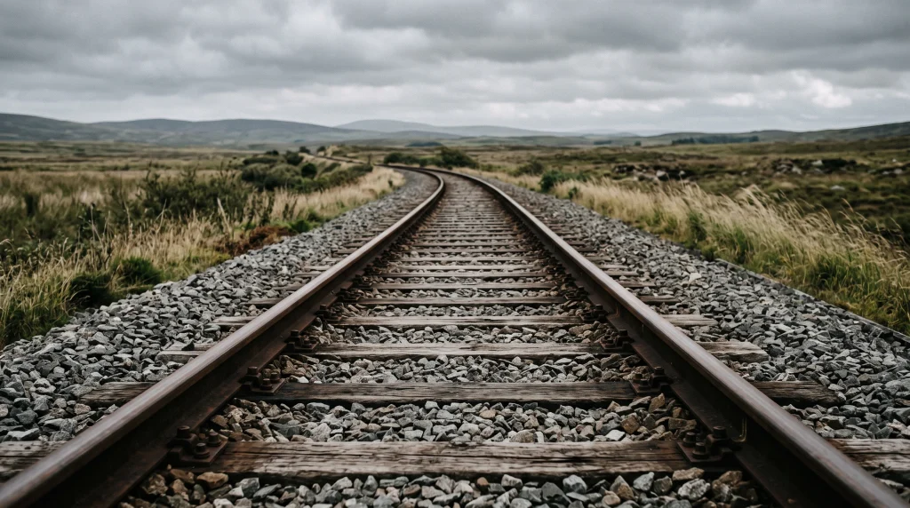 A view of empty railway tracks stretching into the distance.