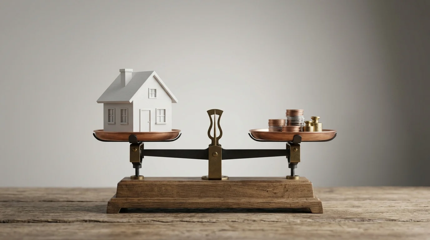 A model house on a balanced scale.