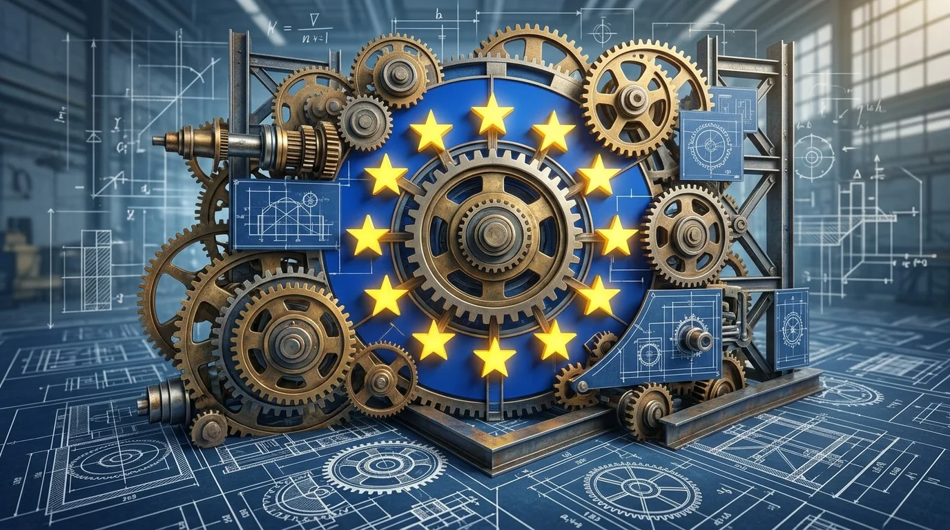 Abstract industrial representation of European Union economic policy.