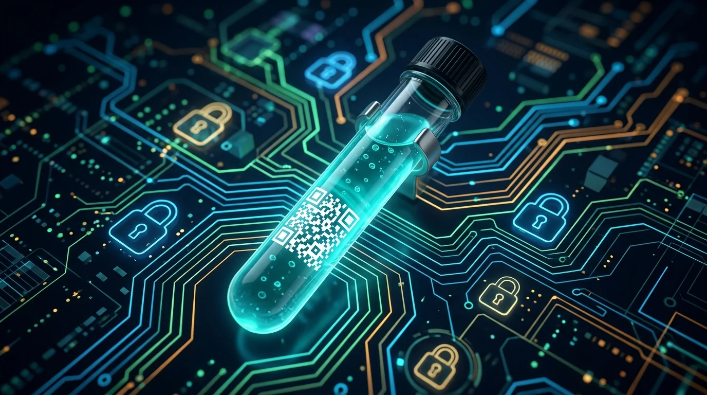 Conceptual representation of biological data security and laboratory records.