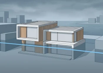A conceptual model representing a house at risk of flooding.