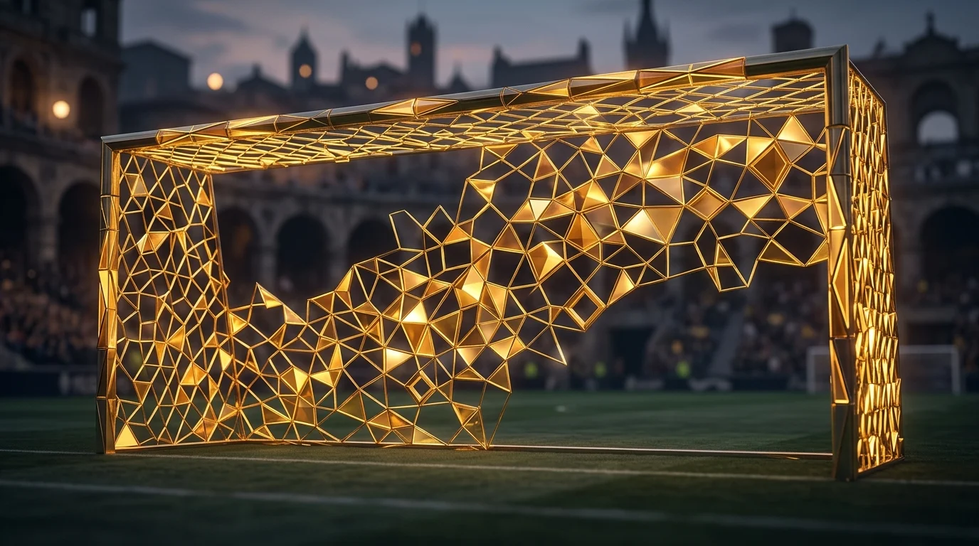 Abstract geometric pattern of a football net in gold