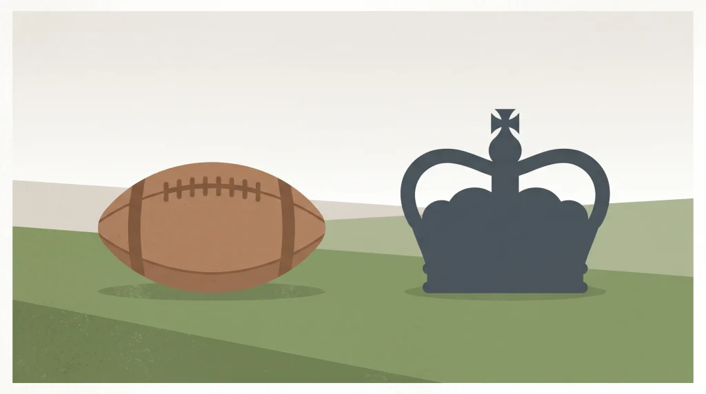 Conceptual illustration of a football and a crown silhouette on a field