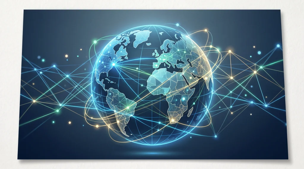 Conceptual illustration of a connected digital globe representing global stability.