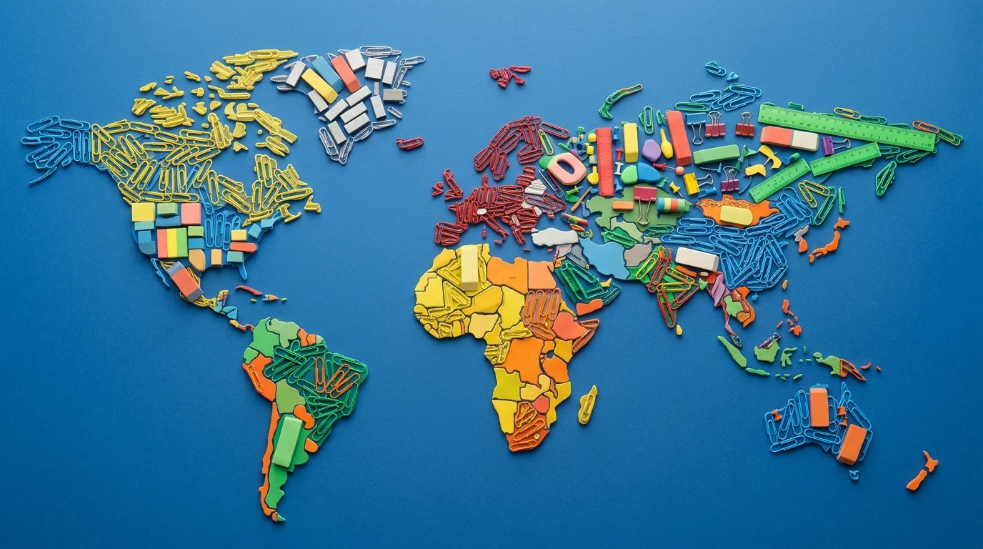 Conceptual map made of school stationery