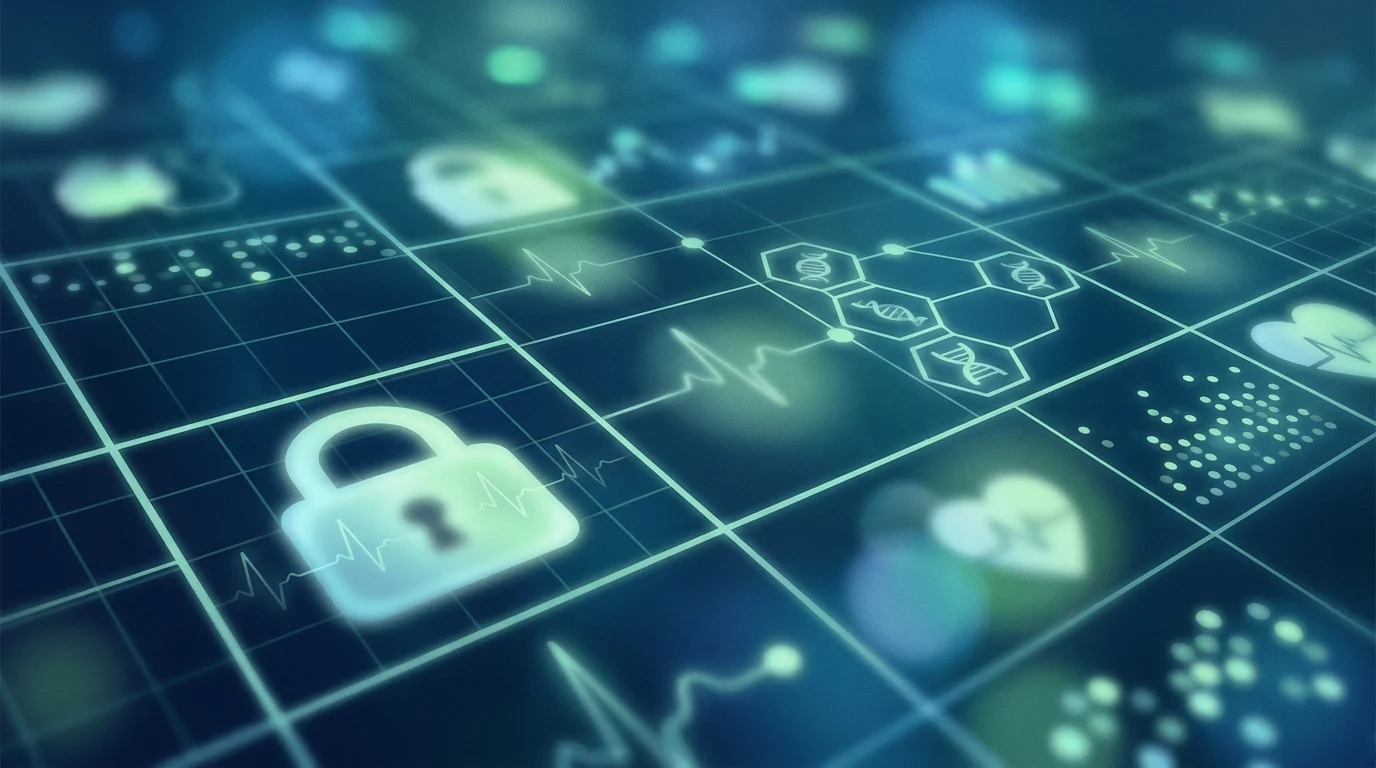 Abstract representation of medical data and security.