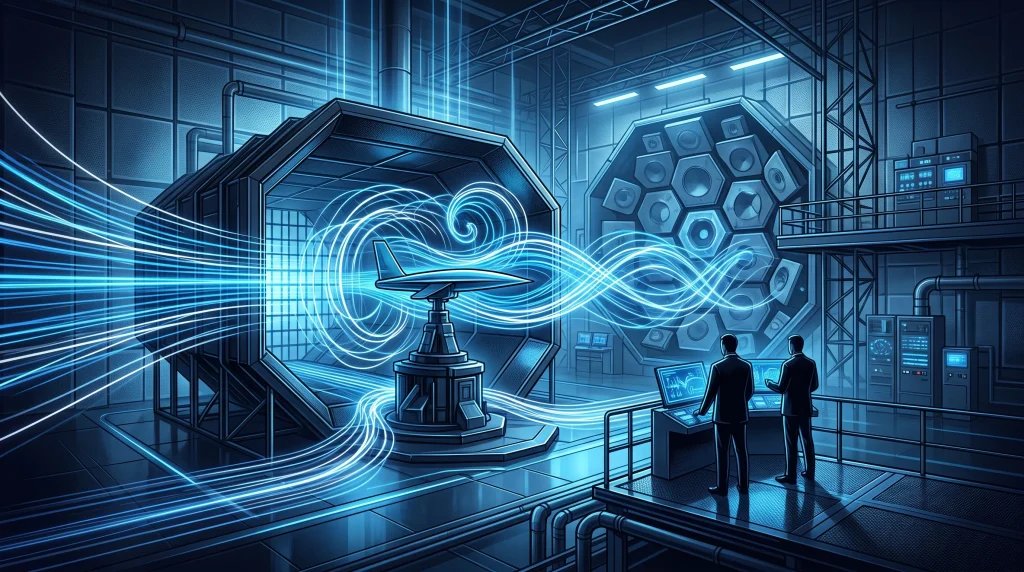 Conceptual illustration of high-tech aeroacoustic testing environment