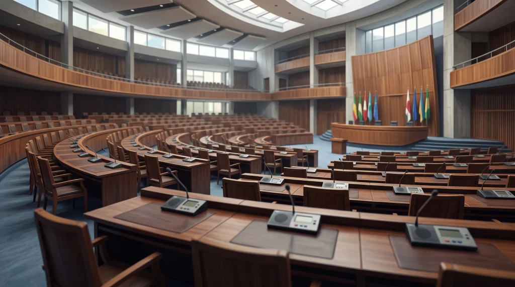 A conceptual image of an international assembly hall.