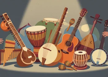 Conceptual illustration of international musical instruments.