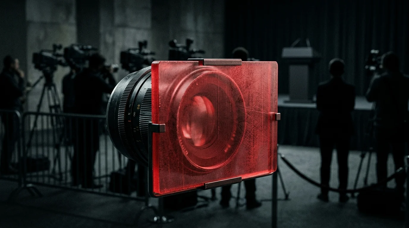 Conceptual image of a camera lens with a red barrier symbolizing restricted access.