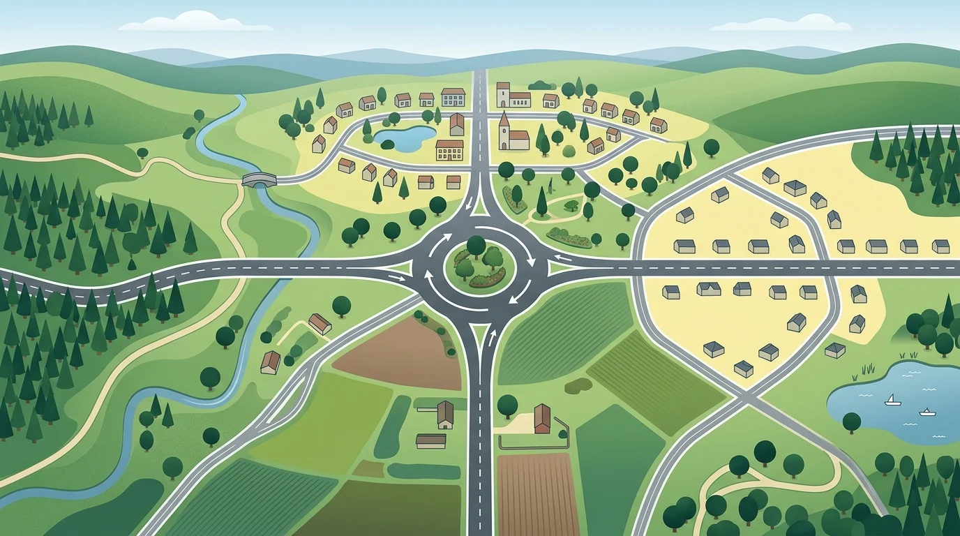 Conceptual map graphic of a road junction.