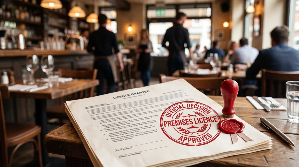 A conceptual image representing a legal licensing decision.