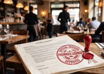 A conceptual image representing a legal licensing decision.