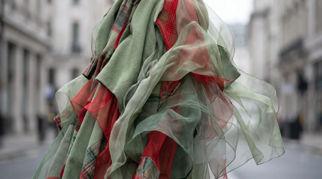 Conceptual abstract of British fashion textiles and colors.