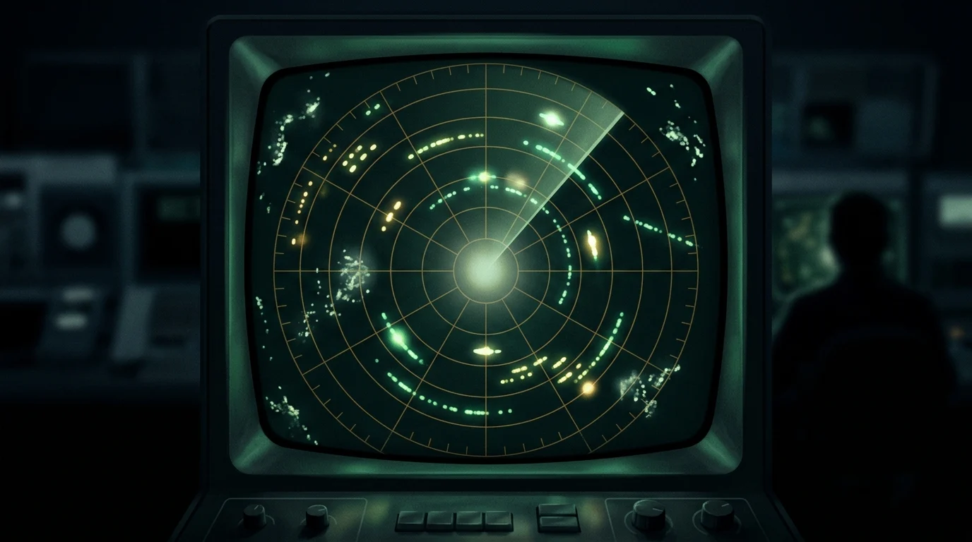 An abstract, conceptual illustration of a maritime radar screen.